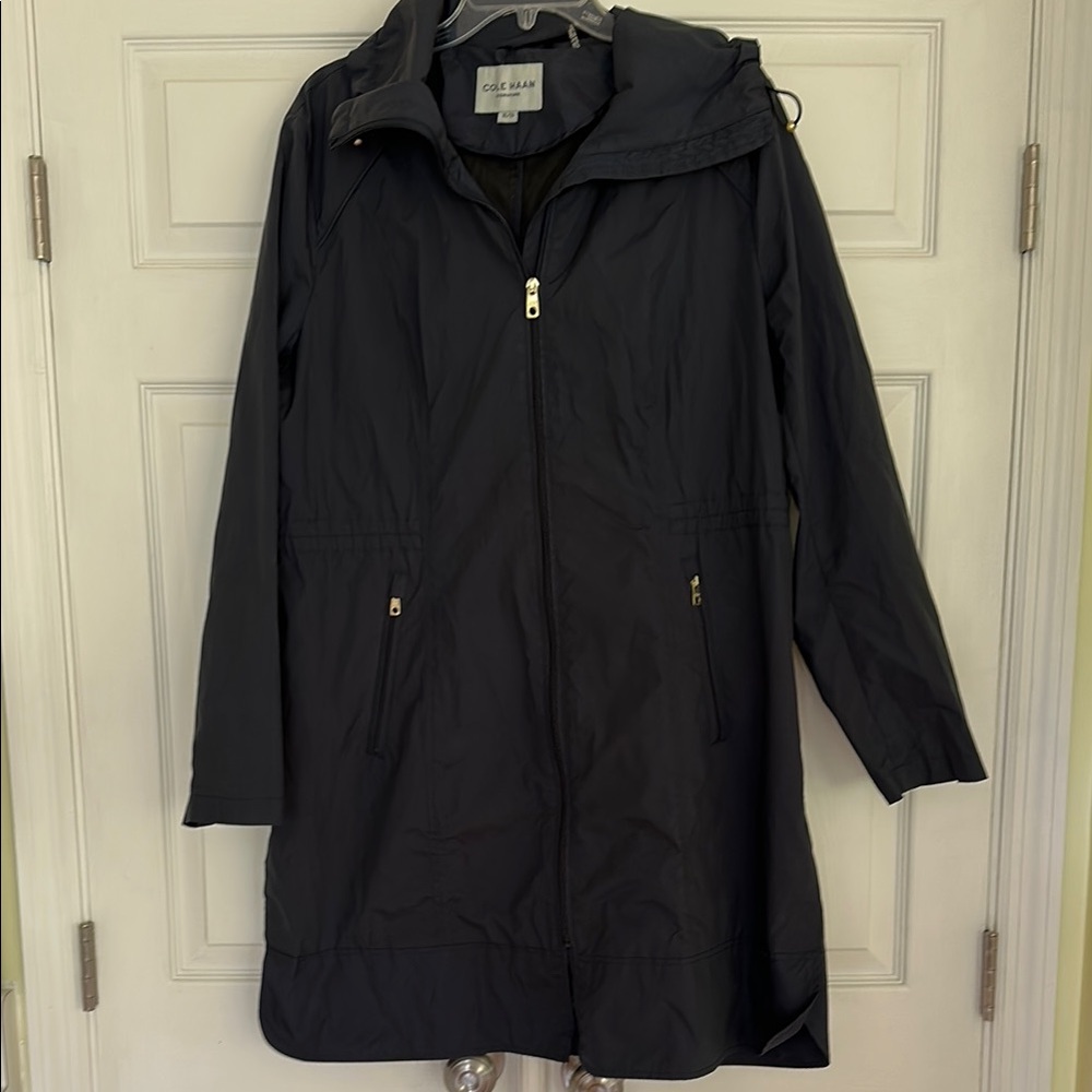 Cole Haan Dark Navy Blue Trench Coat Water-Resistant Modern Design